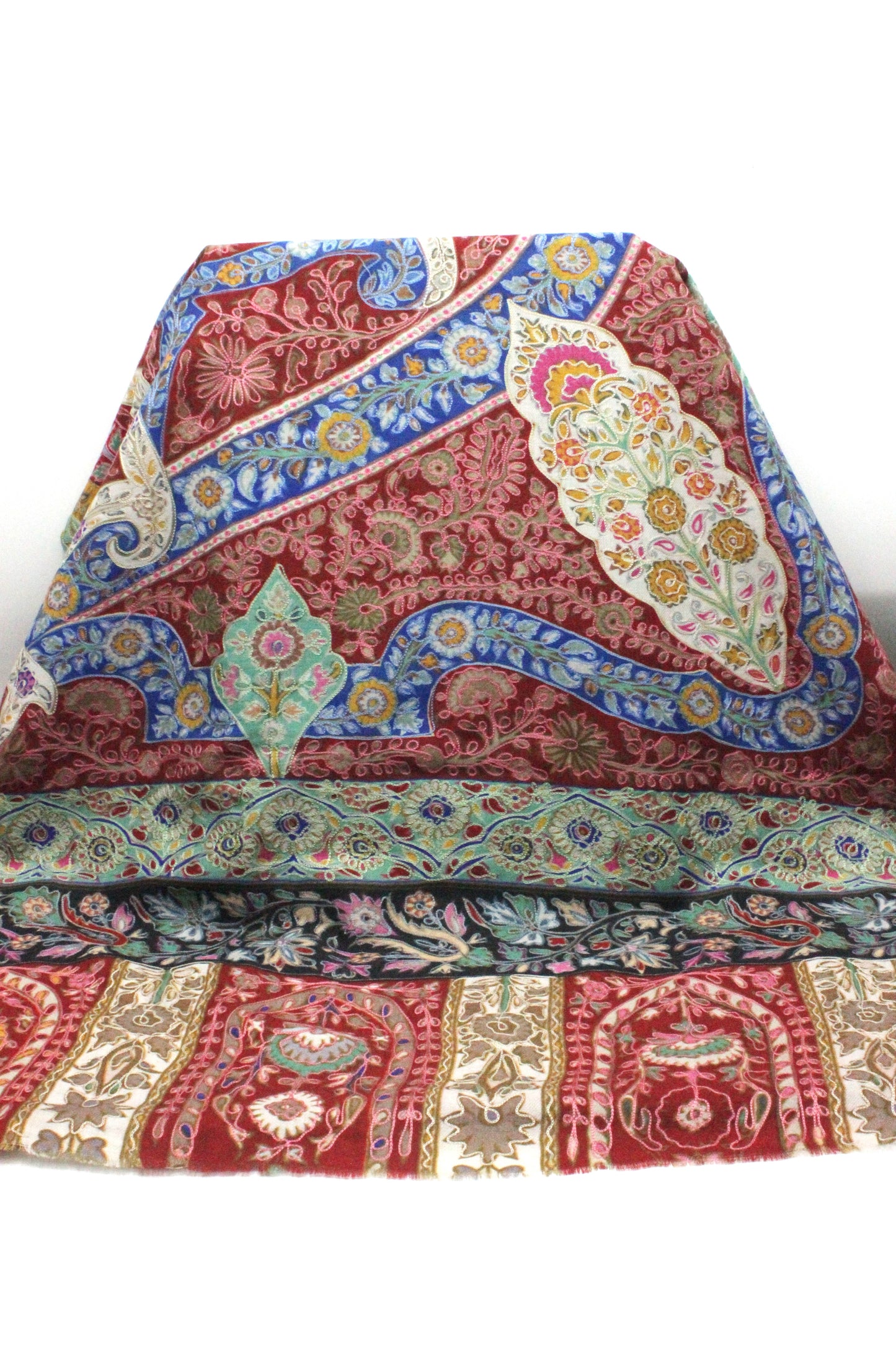 PREMIUM QUAILTY RED FULLY MULTI COLOR KALAMKAR PASHMINA CASHMERE SHAWL