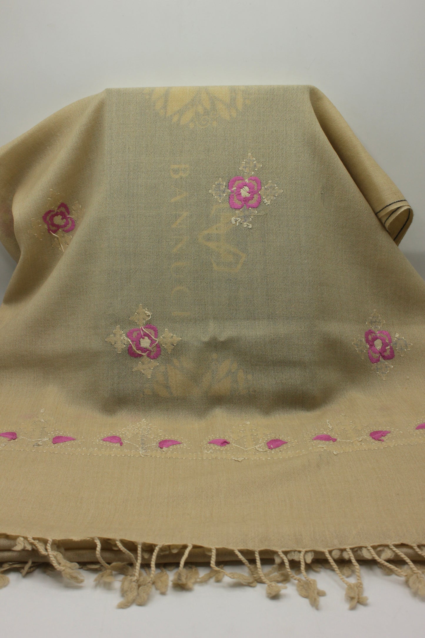 PREMIUM QUALITY BEIGE HAND EMBROIDERY WOOLEN SHAWL FOR WOMEN