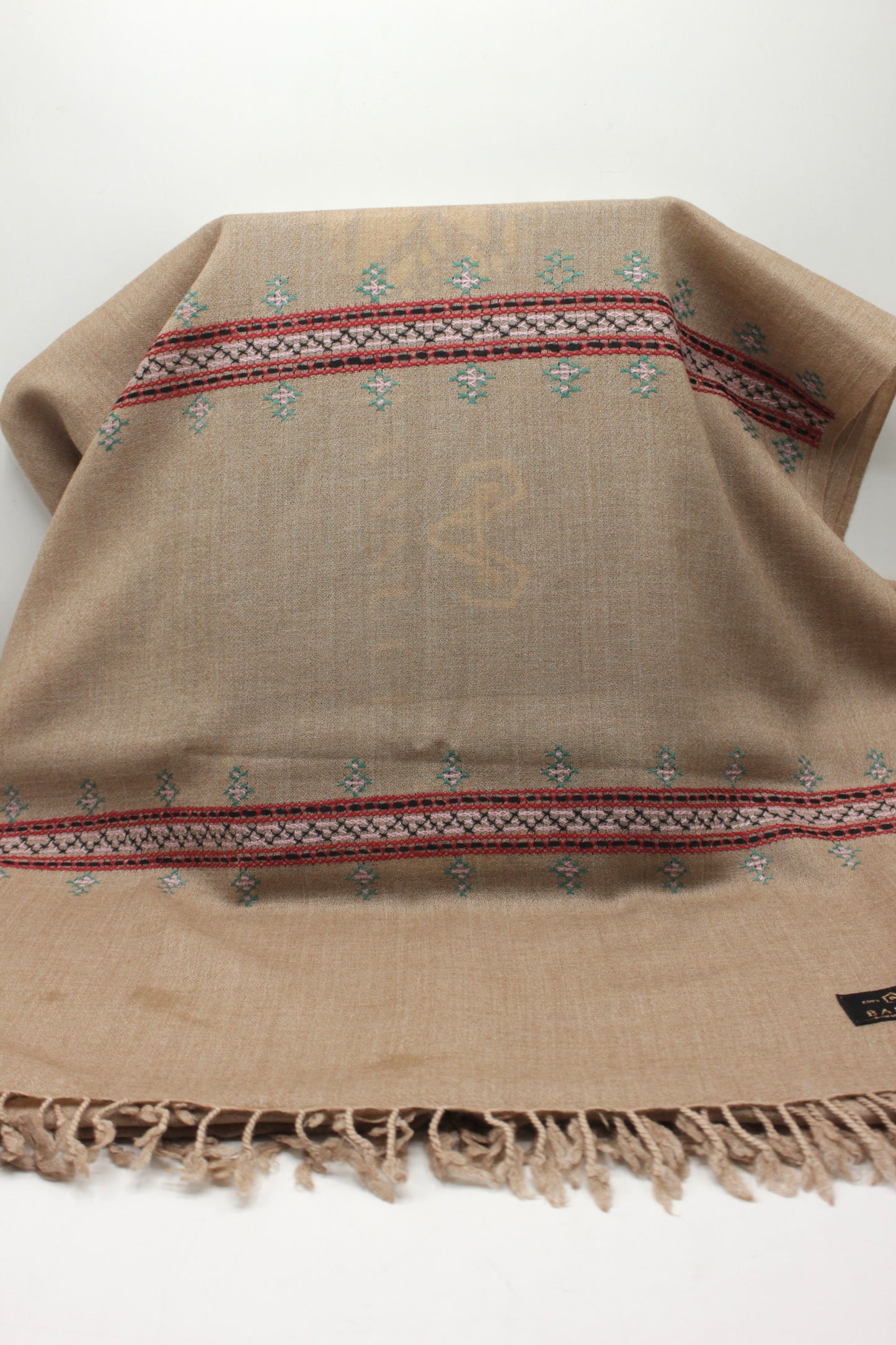 PREMIUM QUALITY LIGHT PINK HAND EMBROIDERY WOOLEN SHAWL FOR WOMEN