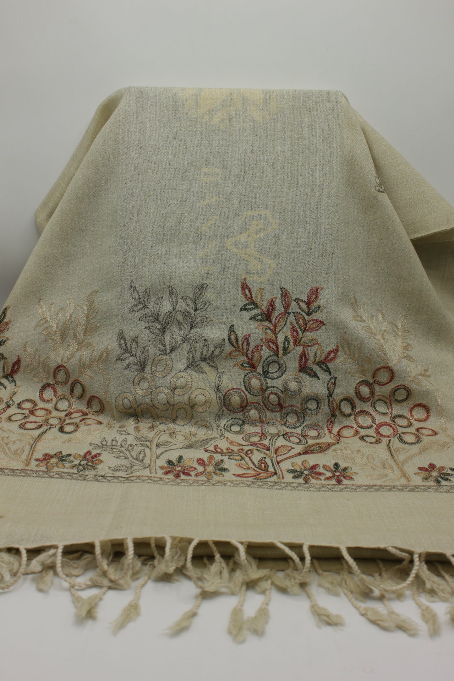PREMIUM QUALITY SAND MULTI COLOR EMBROIDERED WOOLEN SHAWL FOR WOMEN