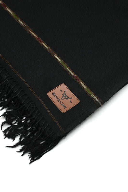 Premium Quality Double Fiber Black striped Pure Woolen Shawl