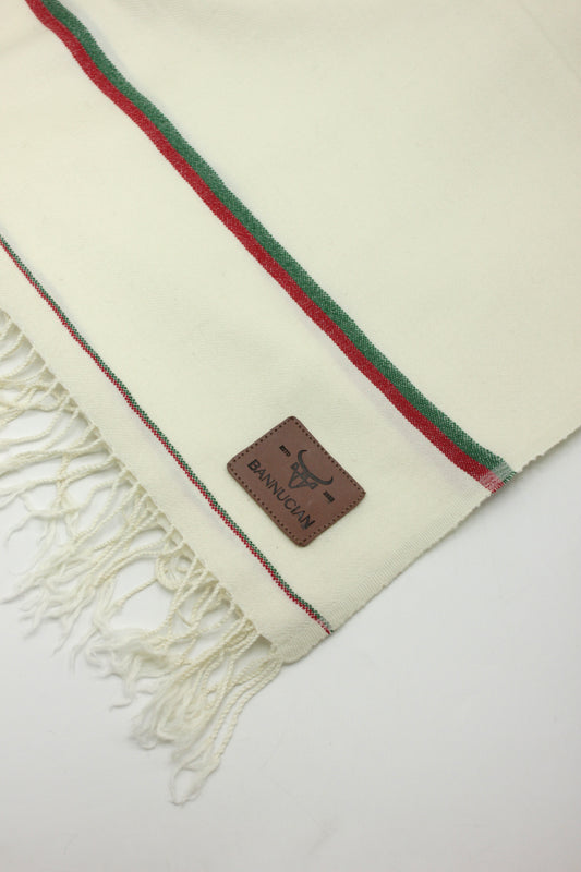 Premium Quality Double Fiber PTI Striped Off White Pure Woolen Shawl