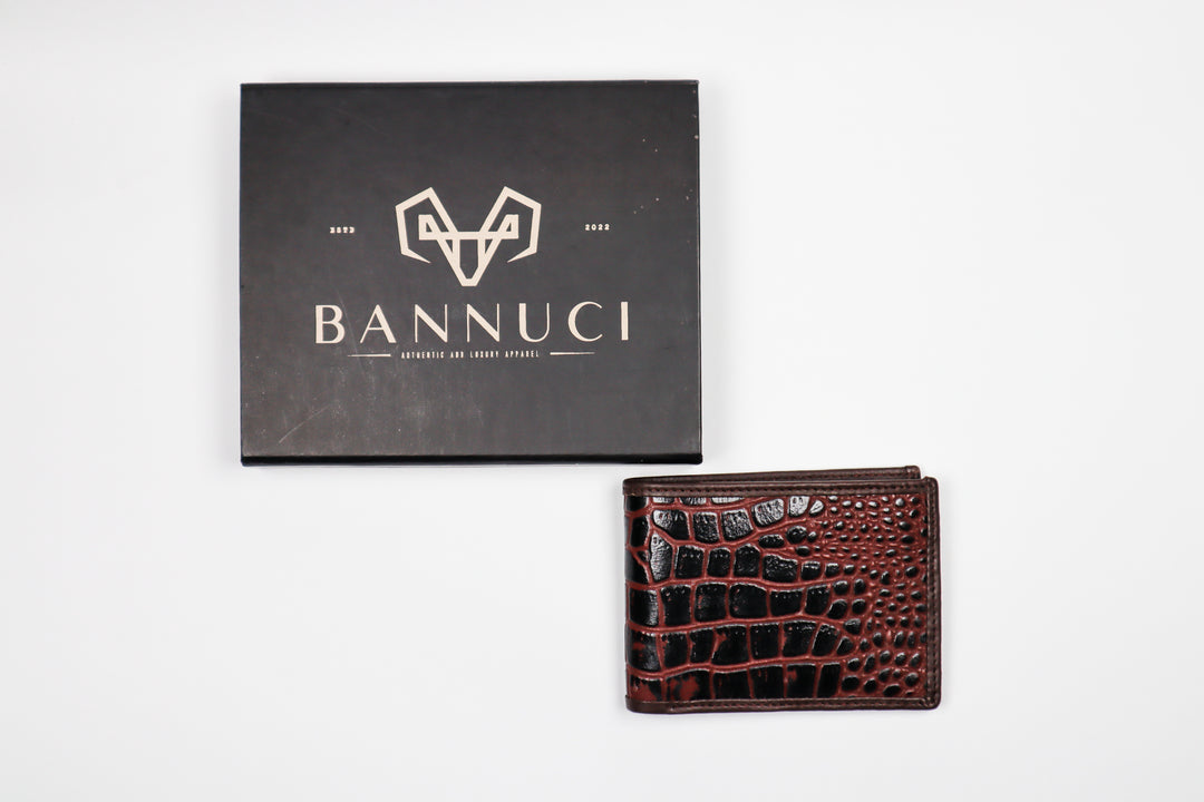 Bifold Crocodile Skin Themed Leather Wallet