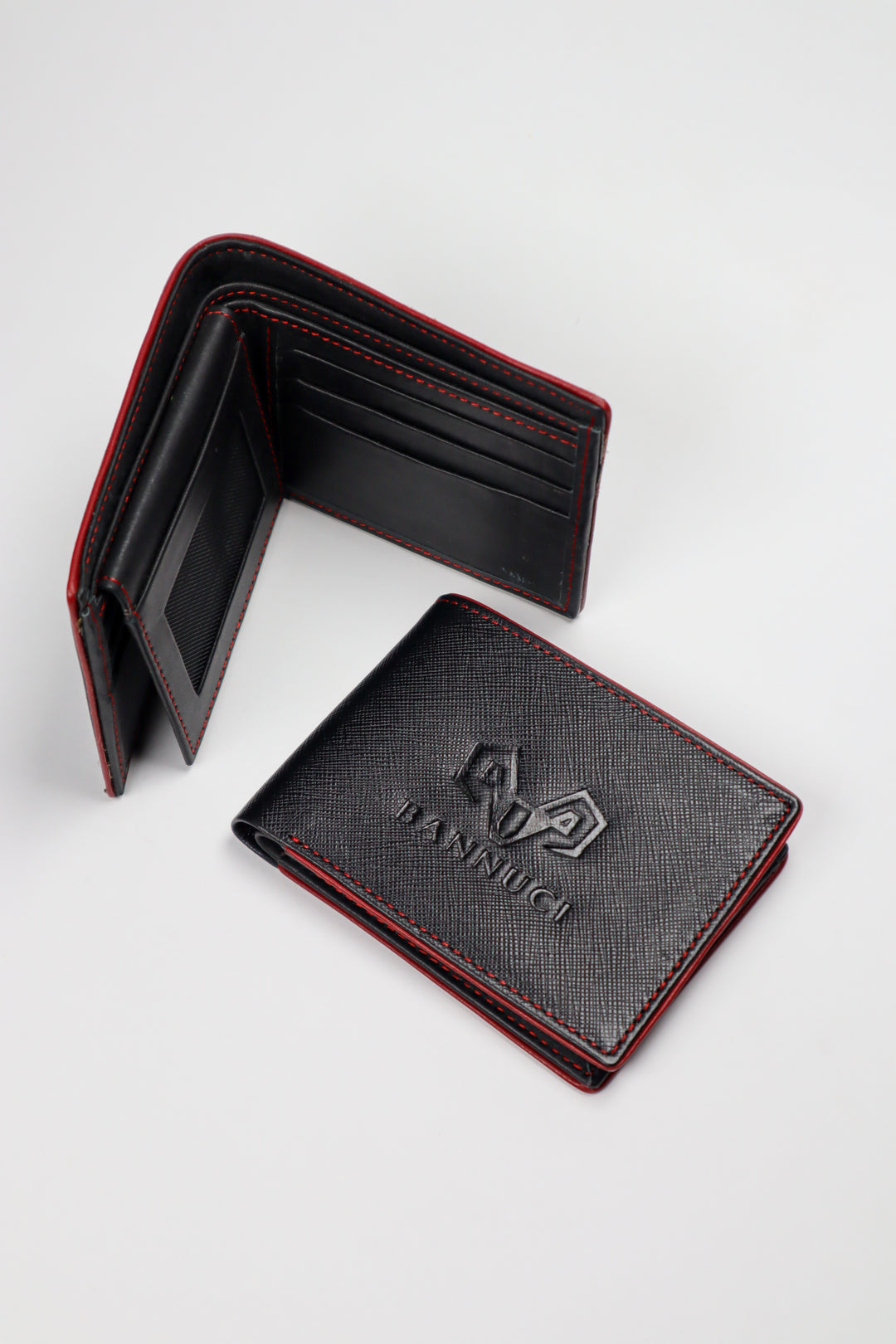 Bifold Leather Wallet with Red Borders