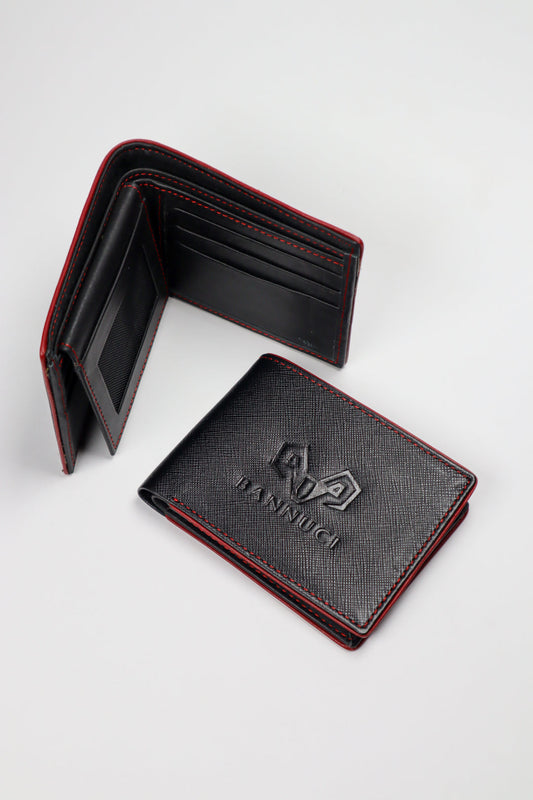 Bifold Leather Wallet with Red Borders