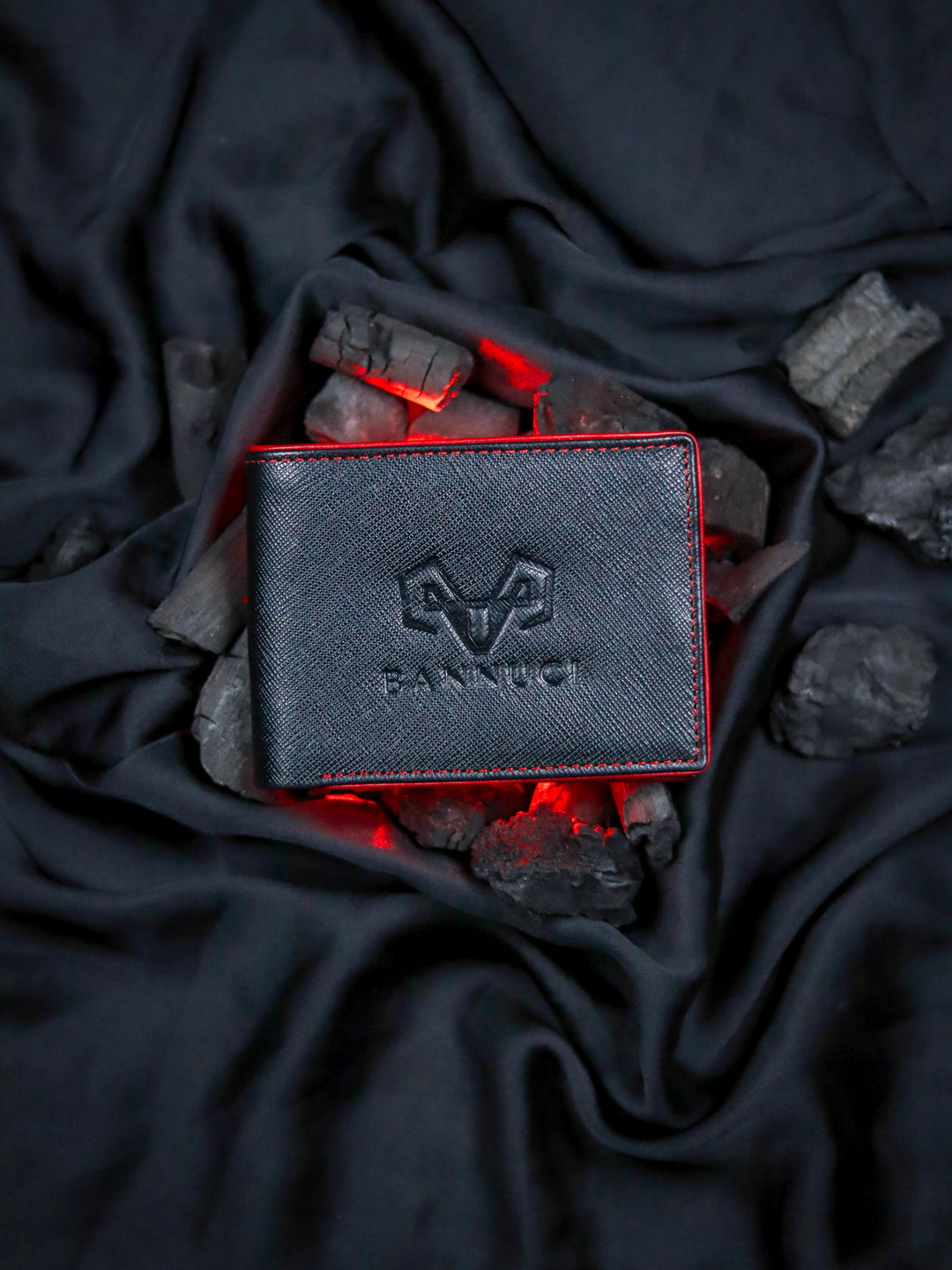 Bifold Leather Wallet with Red Borders