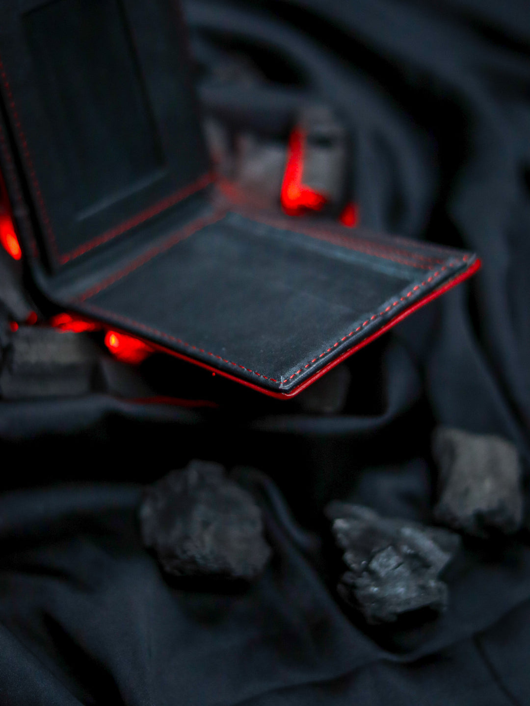 Bifold Leather Wallet with Red Borders