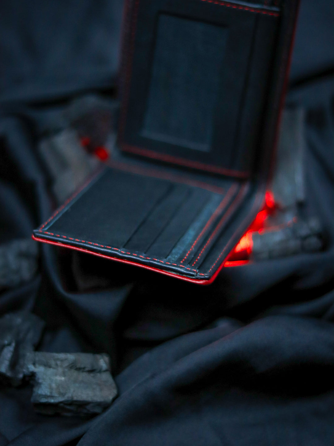 Bifold Leather Wallet with Red Borders