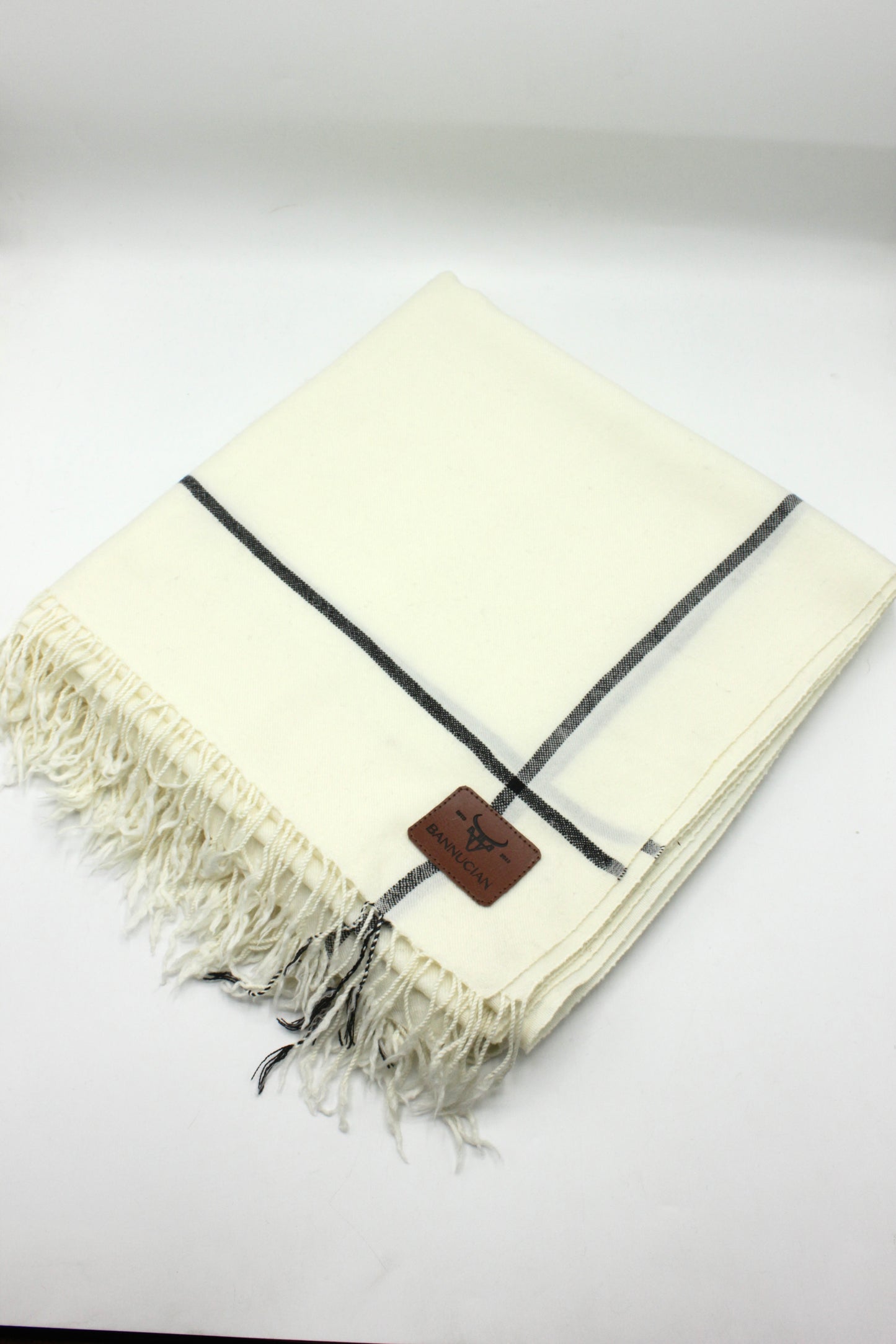 Premium Quality Off White Black Border Pure Woolen Shawl