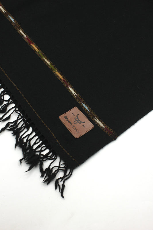 Premium Quality Striped Jet Black Pure Woolen Shawl