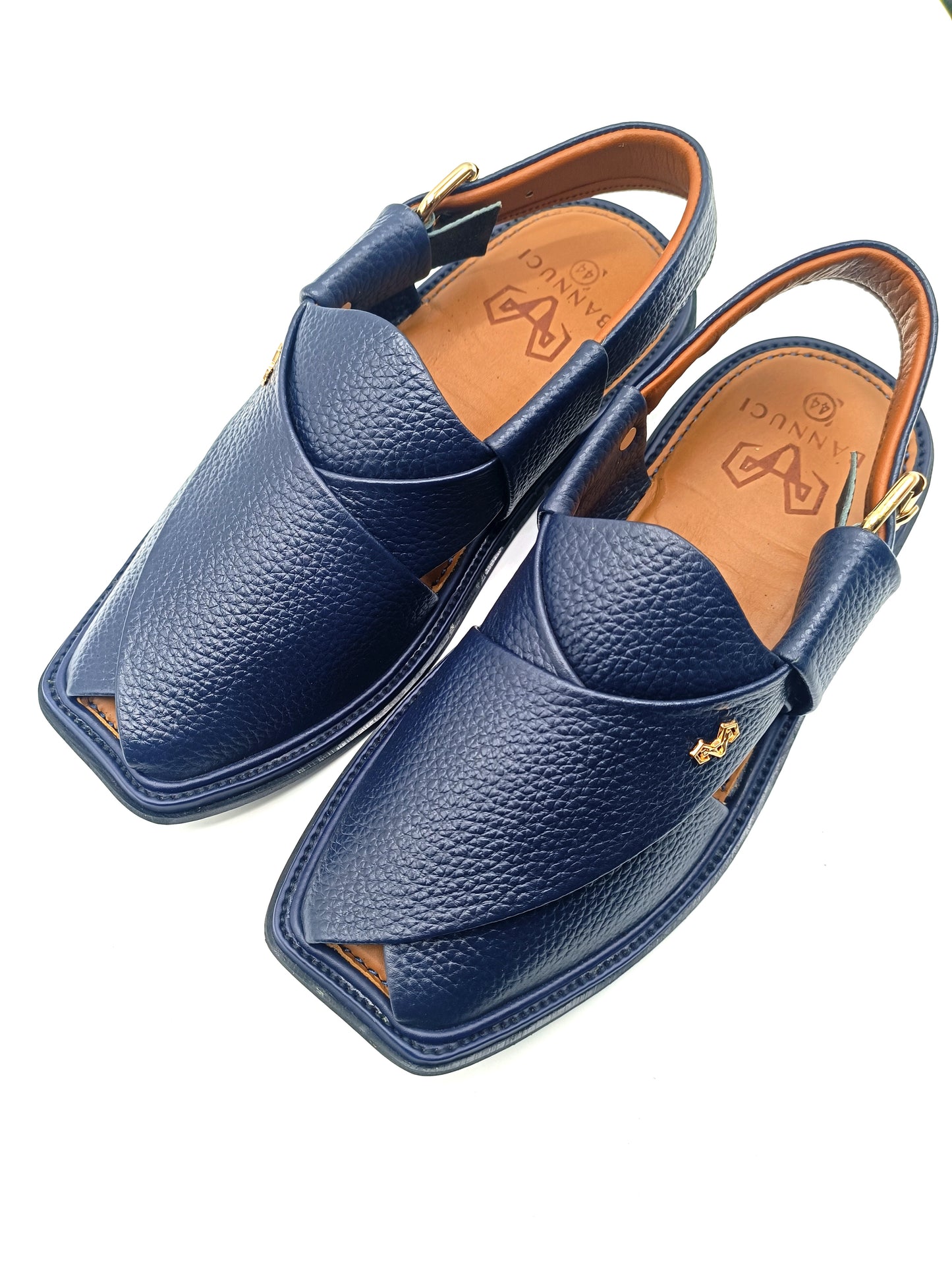 Luxury Traditional Dark Blue Granular Peshawari Chappal