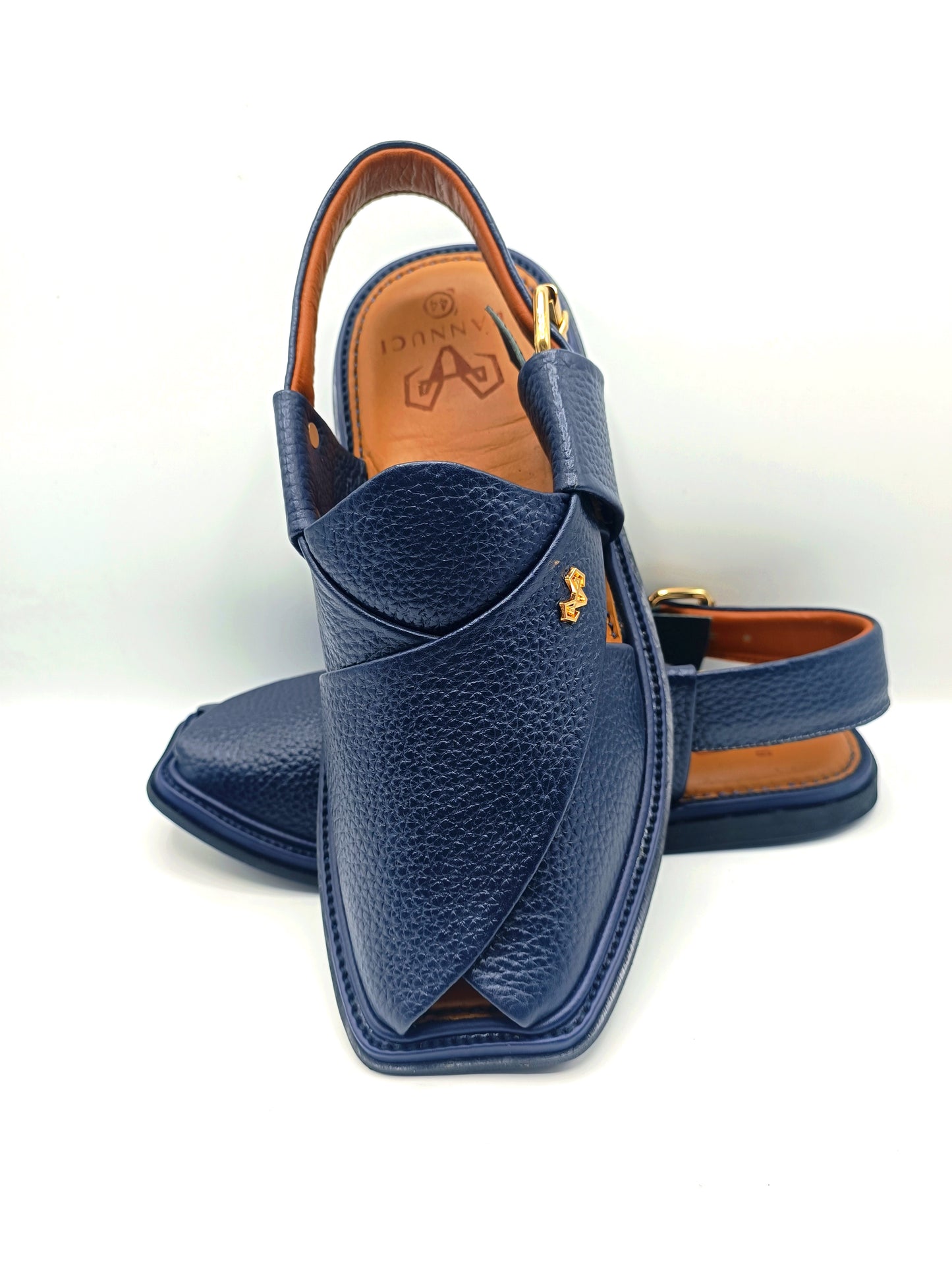 Luxury Traditional Dark Blue Granular Peshawari Chappal