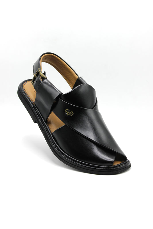 Luxury Round Shape Black Peshawari Chappal