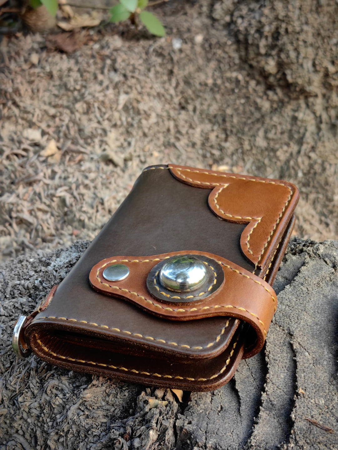 PREMIUM LEATHER HAND-MADE CHOCOLATE AND TAN BROWN LONG WALLET BY BANNUCI