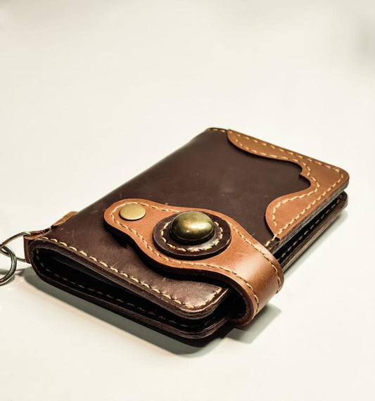 PREMIUM LEATHER HAND-MADE CHOCOLATE AND TAN BROWN LONG WALLET BY BANNUCI