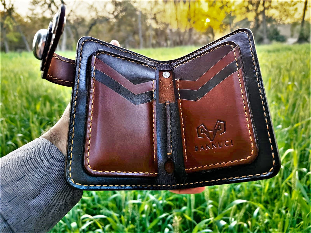 PREMIUM LEATHER HAND-MADE CHOCOLATE AND TAN BROWN LONG WALLET BY BANNUCI