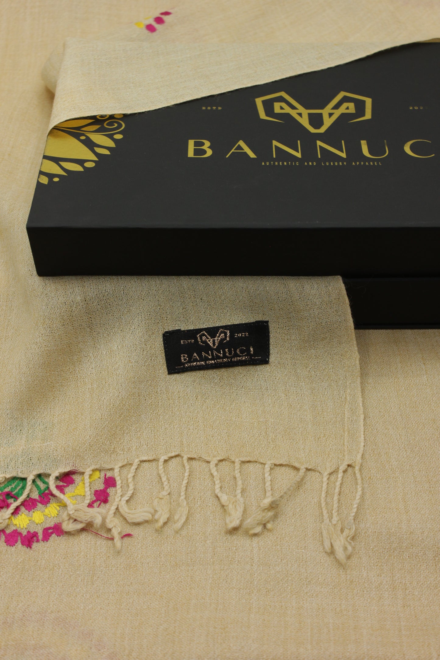 PREMIUM QUALITY BEIGE EMBROIDERED WOOLEN SHAWL FOR WOMEN