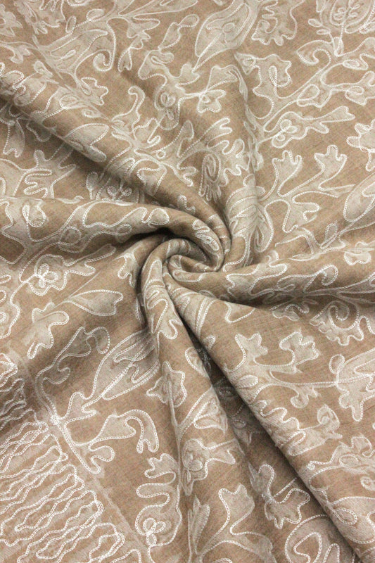 PREMIUM QUALITY BEIGE WITH OFF WHITE EMBROIDERED PASHMINA CASHMERE SHAWL