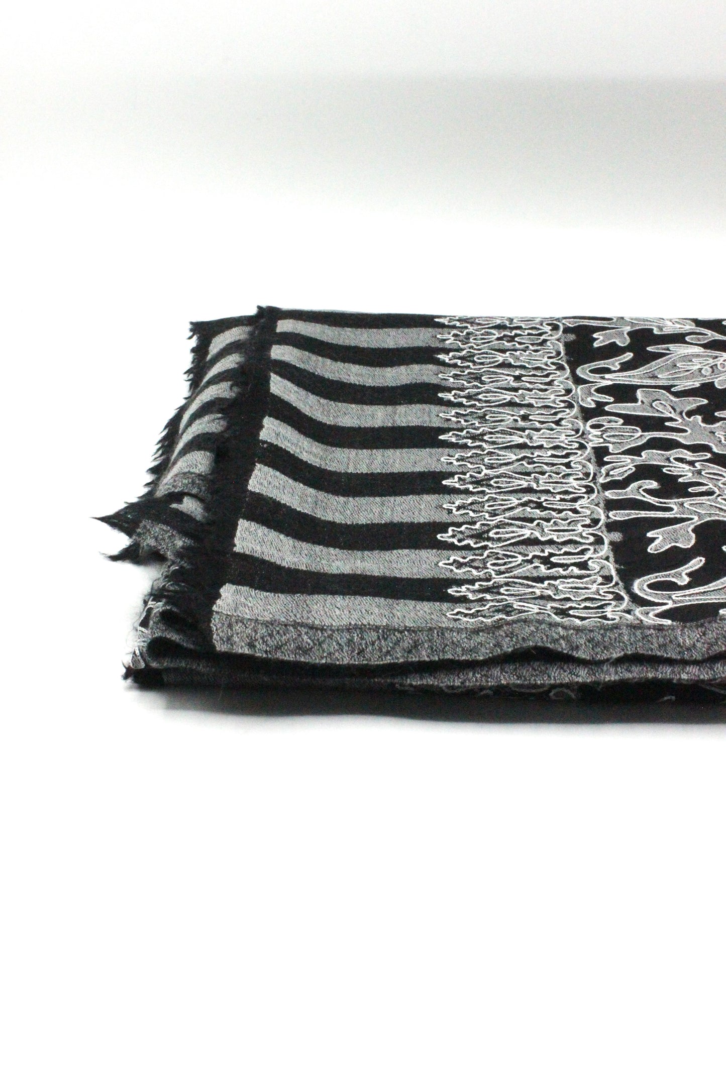PREMIUM QUALITY BLACK WITH OFF WHITE EMBROIDERED PASHMINA CASHMERE SHAWL