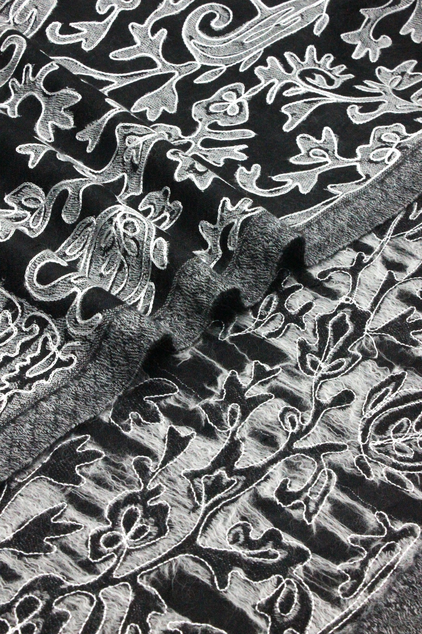 PREMIUM QUALITY BLACK WITH OFF WHITE EMBROIDERED PASHMINA CASHMERE SHAWL