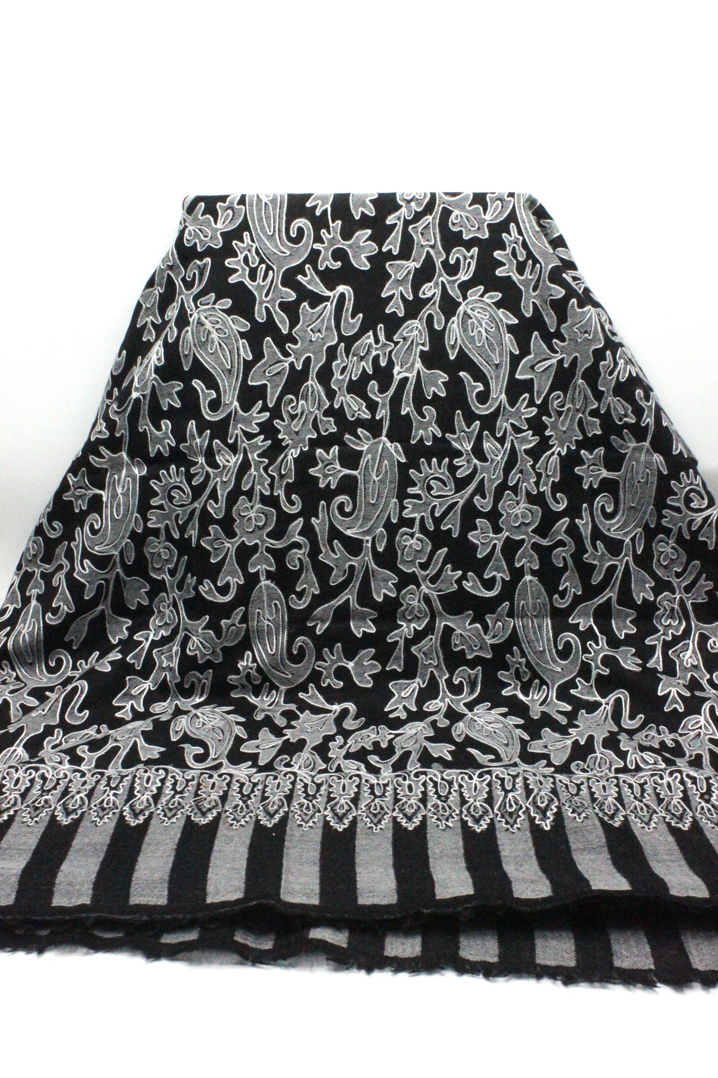 PREMIUM QUALITY BLACK WITH OFF WHITE EMBROIDERED PASHMINA CASHMERE SHAWL