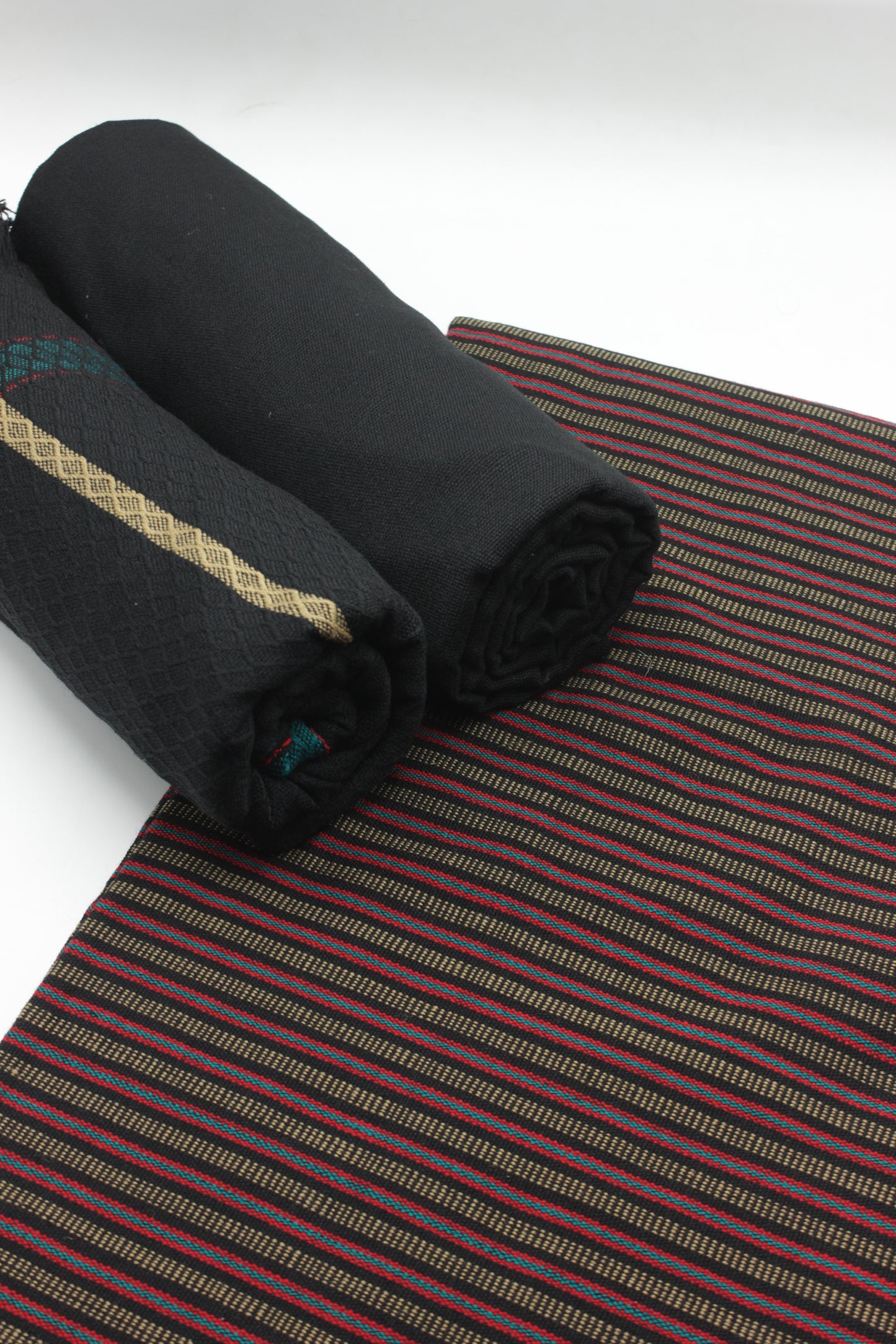 PREMIUM QUALITY BLACK WITH RED PATTERN UNSTITCHED PURE WOOLEN SUIT FOR WOMEN