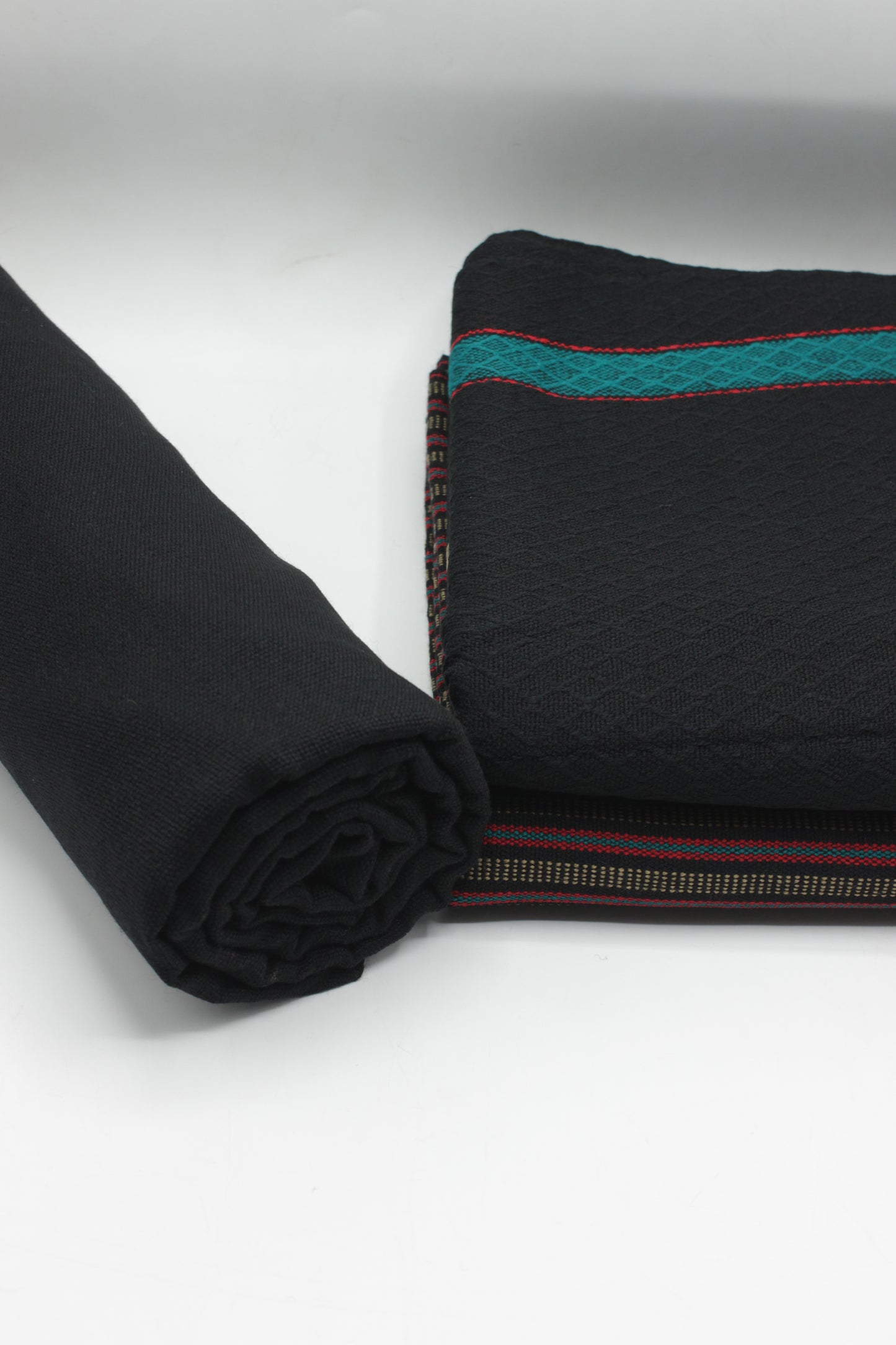 PREMIUM QUALITY BLACK WITH RED PATTERN UNSTITCHED PURE WOOLEN SUIT FOR WOMEN