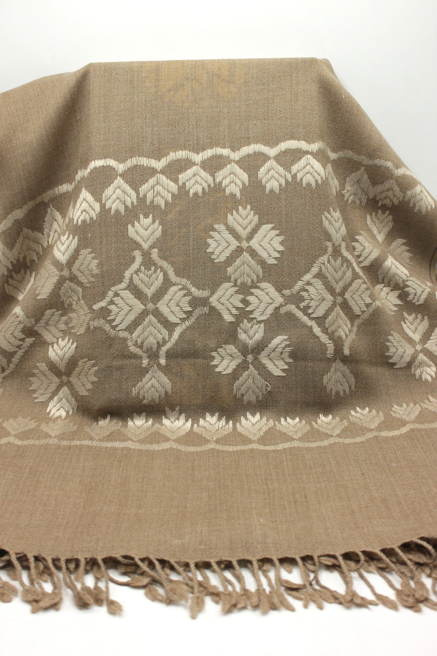 PREMIUM QUALITY BROWN EMBROIDERED WOOLEN SHAWL FOR WOMEN