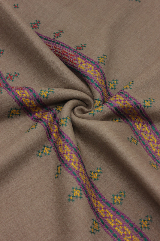 PREMIUM QUALITY BROWN HAND  EMBROIDERY WOOLEN SHAWL FOR WOMEN