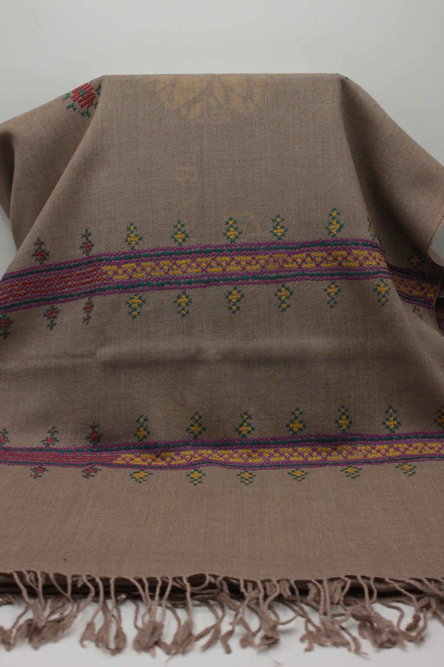 PREMIUM QUALITY BROWN HAND  EMBROIDERY WOOLEN SHAWL FOR WOMEN