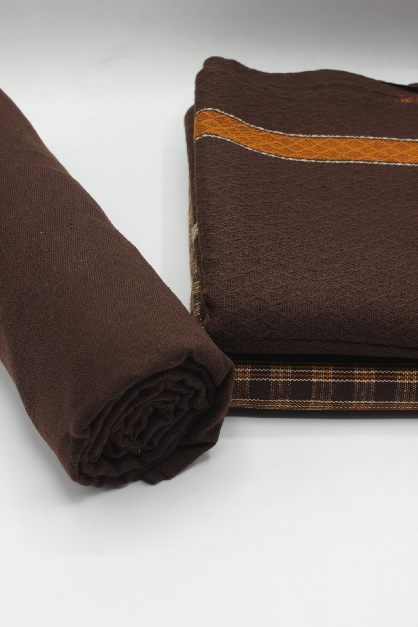 PREMIUM QUALITY BROWN WITH ORANGE PATTERN UNSTITCHED PURE WOOLEN SUIT FOR WOMEN