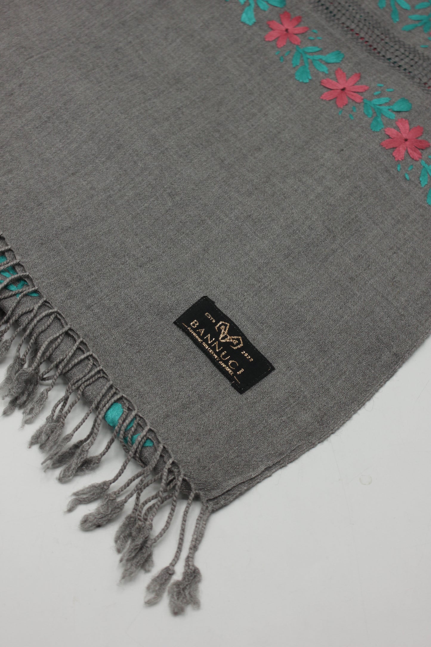 PREMIUM QUALITY GRAY HAND  EMBROIDERY WOOLEN SHAWL FOR WOMEN