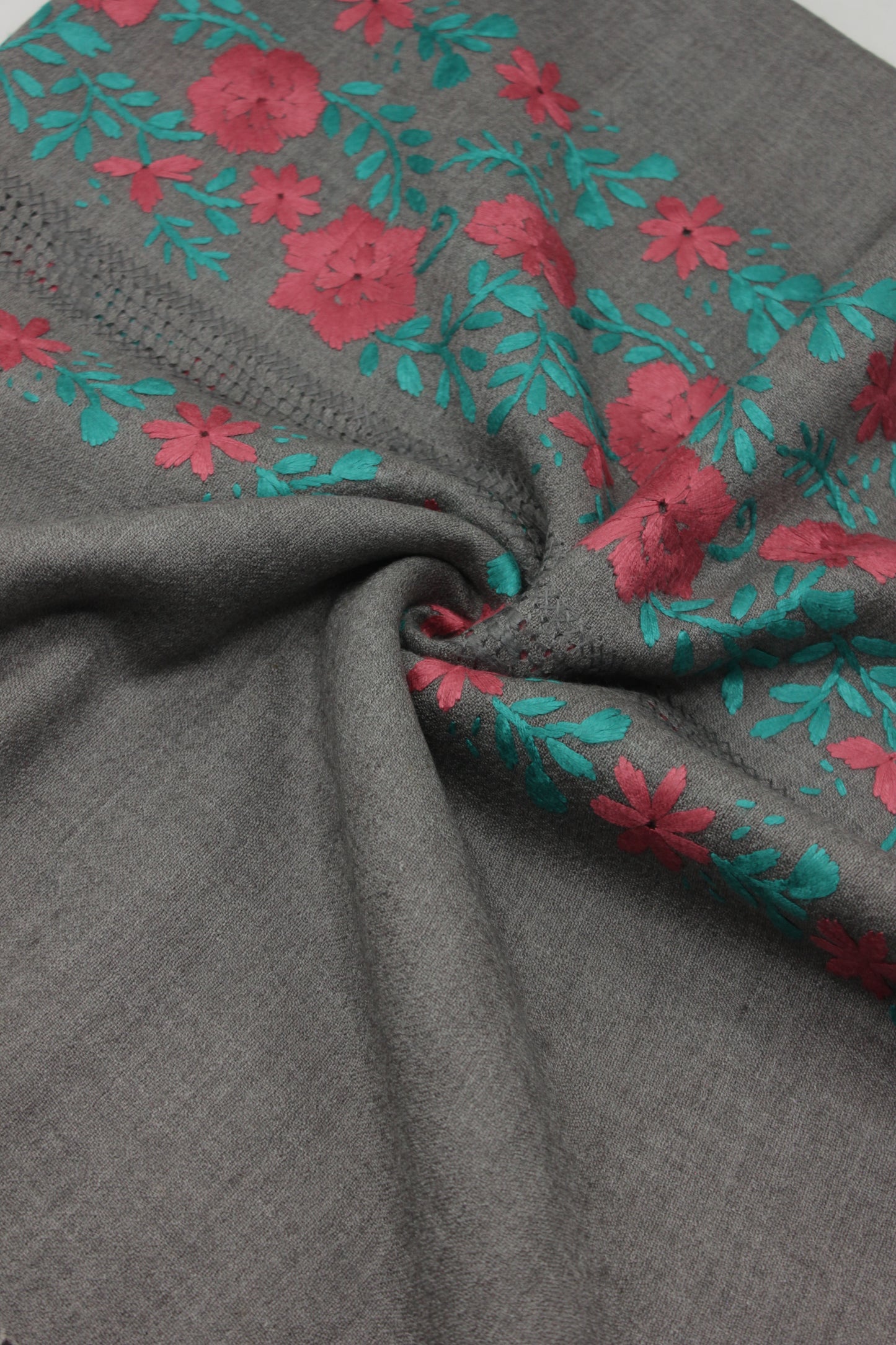 PREMIUM QUALITY GRAY HAND  EMBROIDERY WOOLEN SHAWL FOR WOMEN