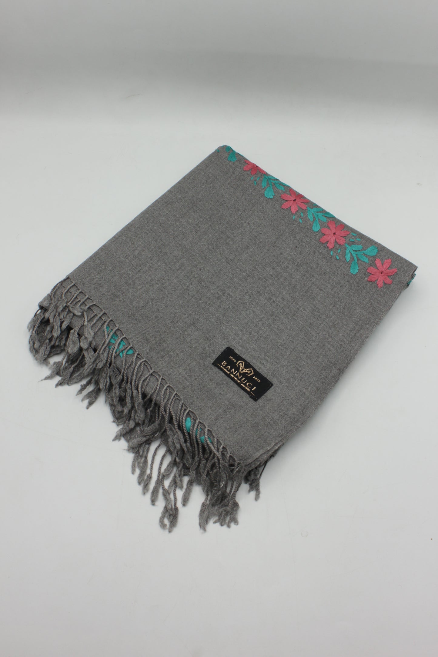 PREMIUM QUALITY GRAY HAND  EMBROIDERY WOOLEN SHAWL FOR WOMEN