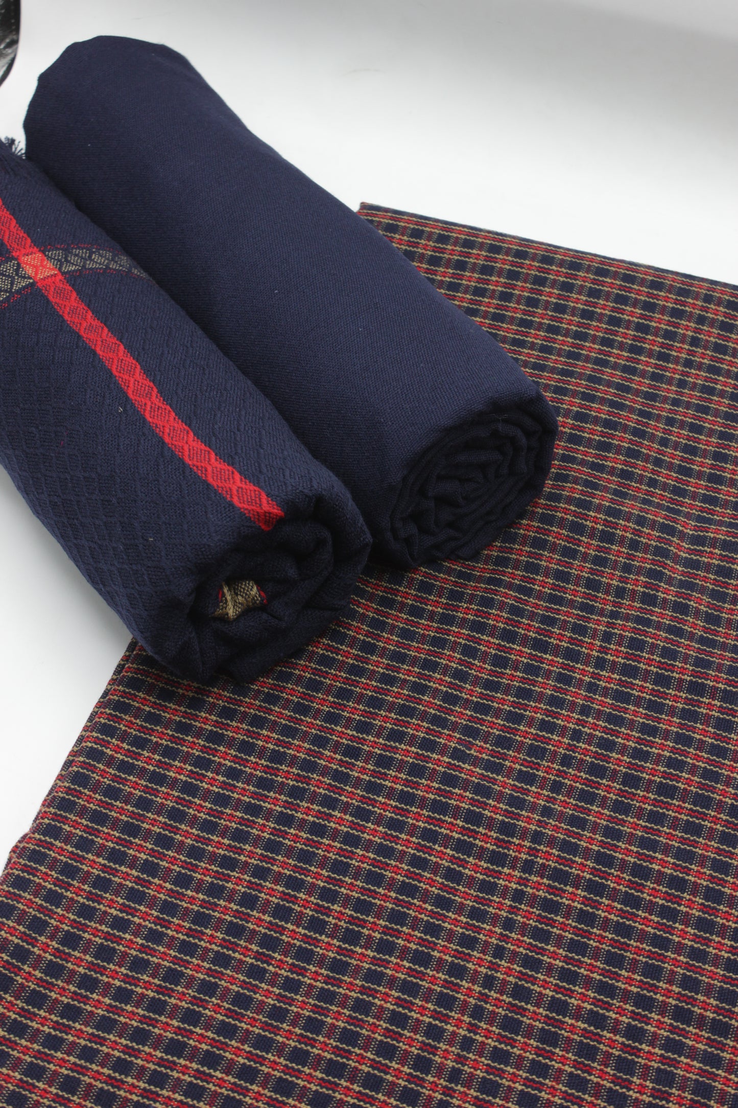 PREMIUM QUALITY NAVY BLUE WITH MULTI COLOR UNSTITCHED PURE WOOLEN SUIT FOR WOMEN