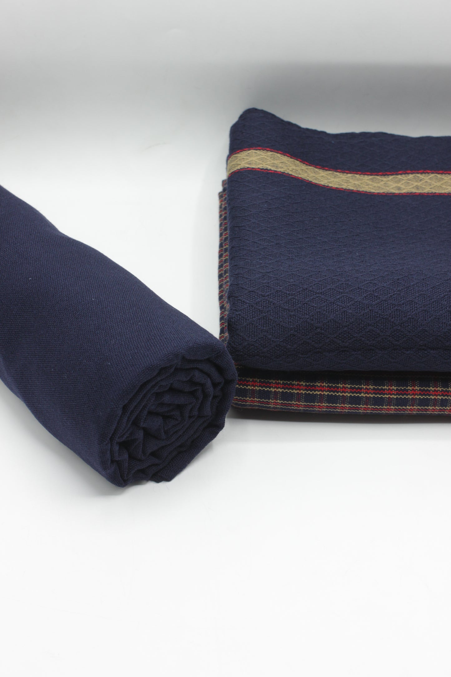 PREMIUM QUALITY NAVY BLUE WITH MULTI COLOR UNSTITCHED PURE WOOLEN SUIT FOR WOMEN