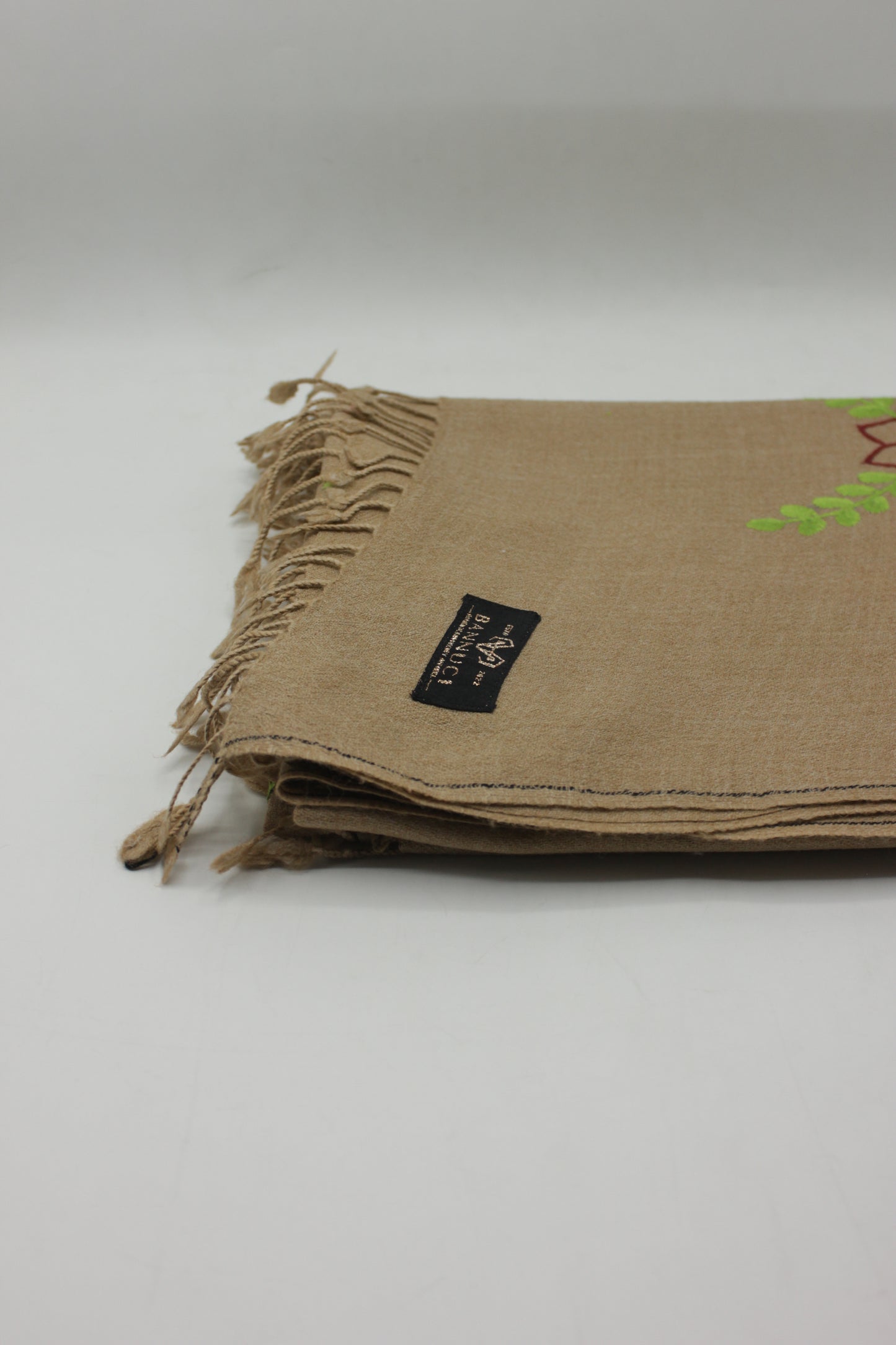 PREMIUM QUALITY LIGHT BROWN  EMBROIDERED WOOLEN SHAWL FOR WOMEN