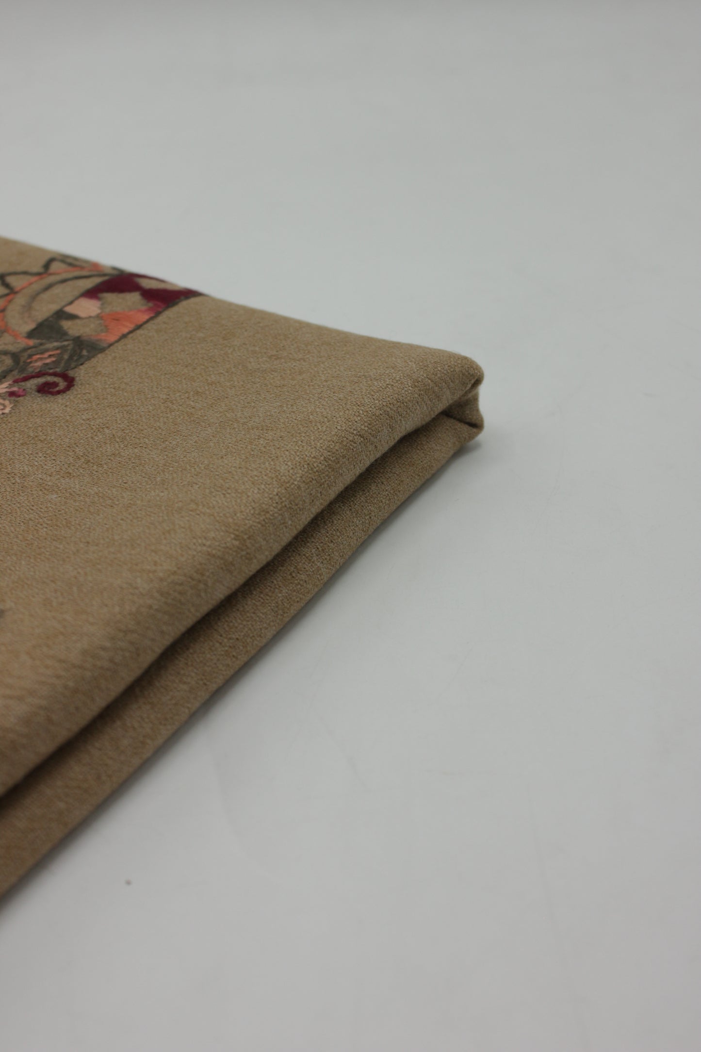 PREMIUM QUALITY LIGHT BROWN EMBROIDERED WOOLEN SHAWL FOR WOMEN