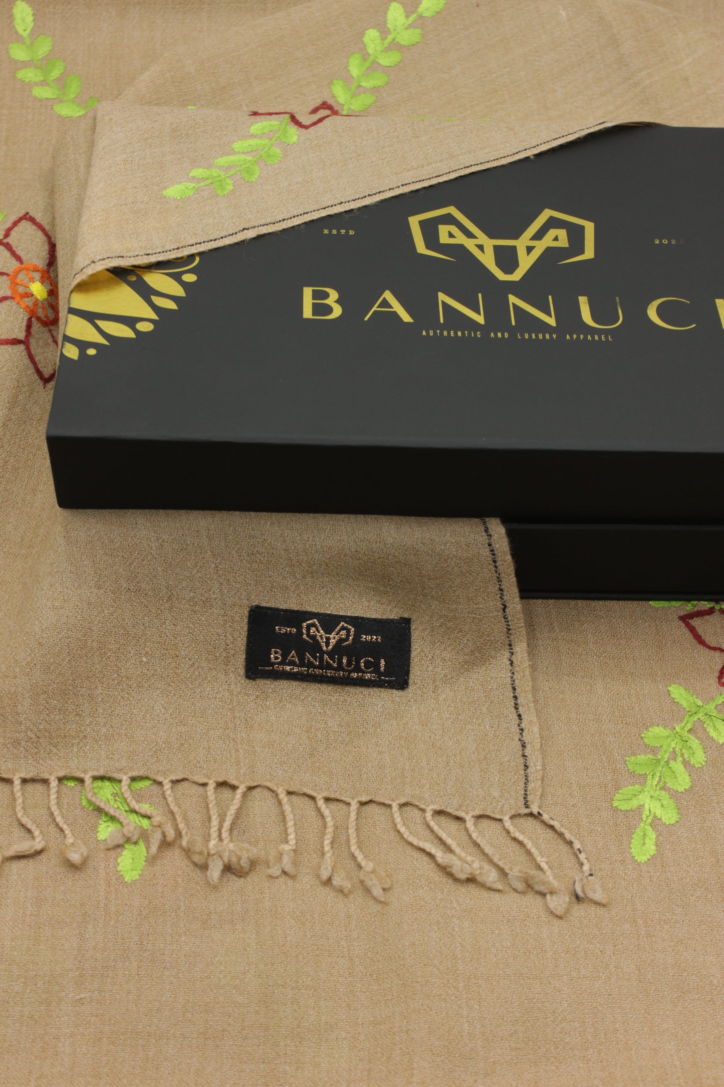 PREMIUM QUALITY LIGHT BROWN  EMBROIDERED WOOLEN SHAWL FOR WOMEN