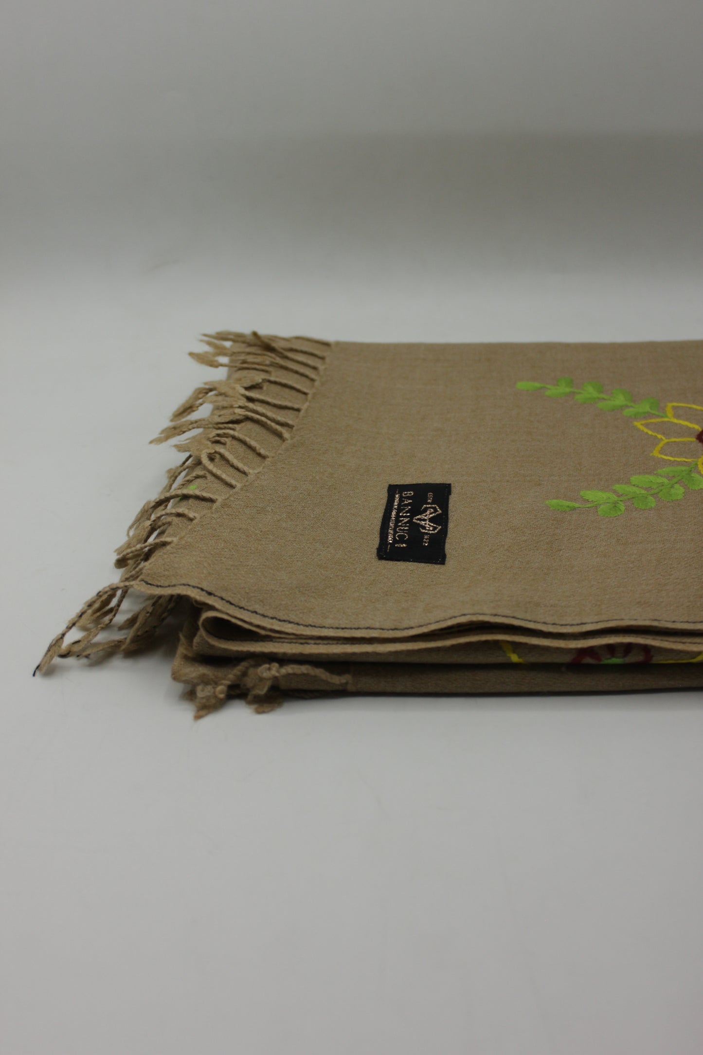 PREMIUM QUALITY LIGHT BROWN HAND  EMBROIDERY WOOLEN SHAWL FOR WOMEN