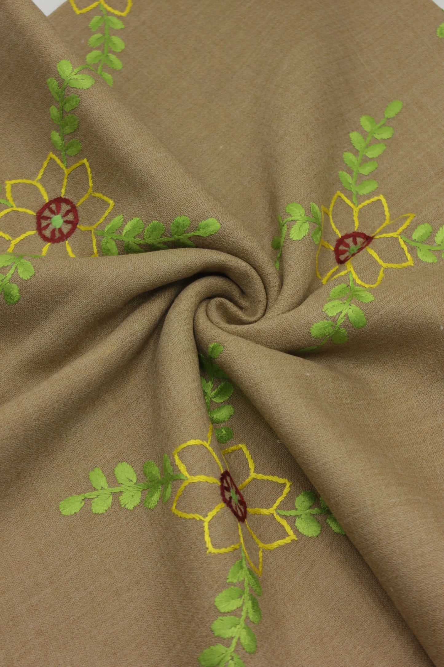 PREMIUM QUALITY LIGHT BROWN HAND  EMBROIDERY WOOLEN SHAWL FOR WOMEN