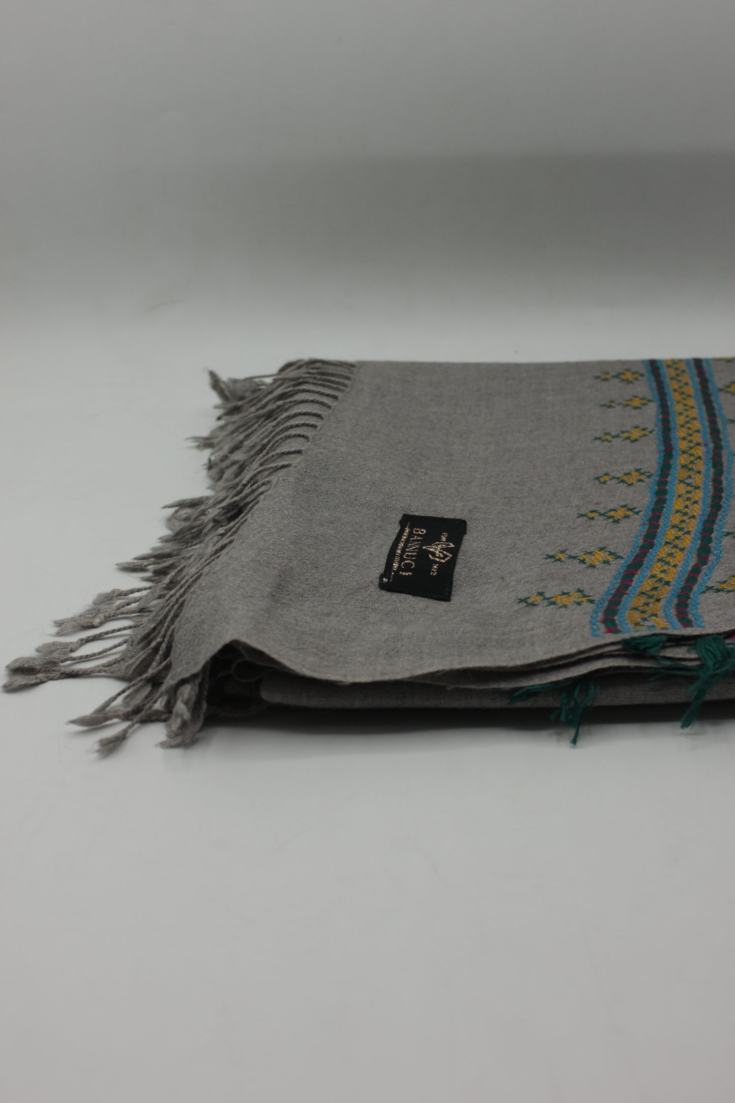 PREMIUM QUALITY LIGHT GRAY HAND EMBROIDERY WOOLEN SHAWL FOR WOMEN