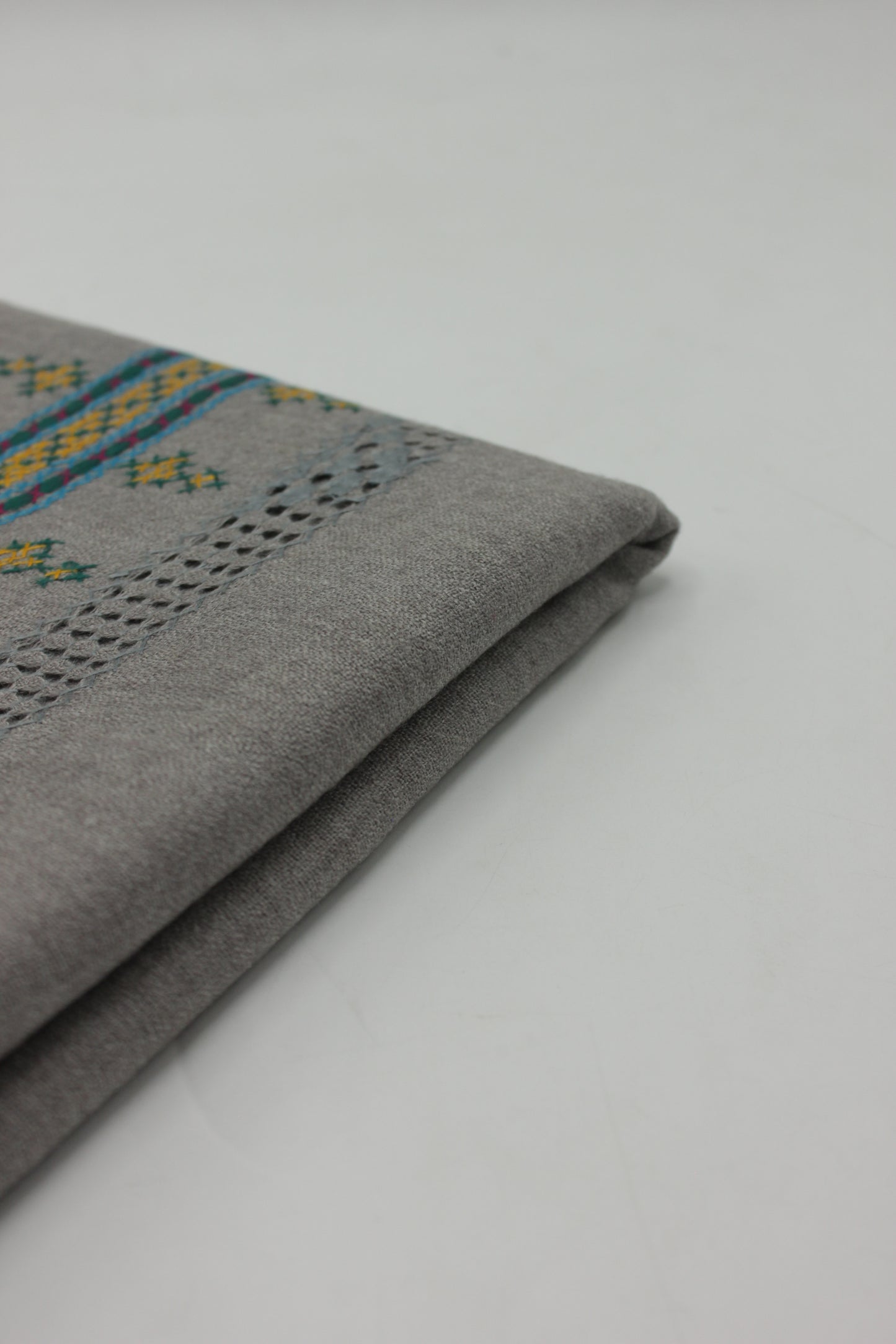 PREMIUM QUALITY LIGHT GRAY HAND EMBROIDERY WOOLEN SHAWL FOR WOMEN