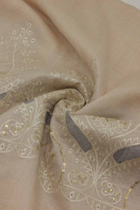 PREMIUM QUALITY LIGHT PINK EMBROIDERED WOOLEN SHAWL FOR WOMEN