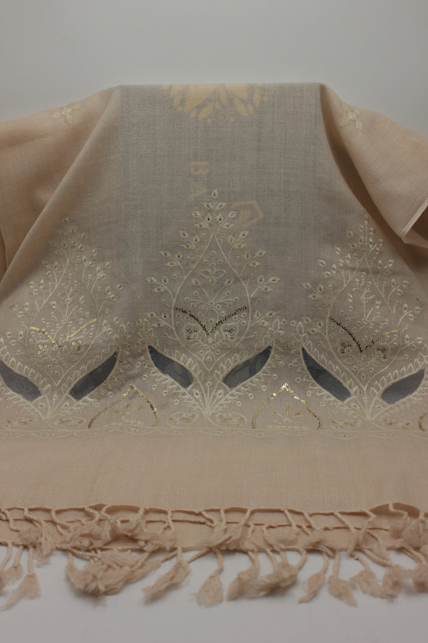 PREMIUM QUALITY LIGHT PINK EMBROIDERED WOOLEN SHAWL FOR WOMEN