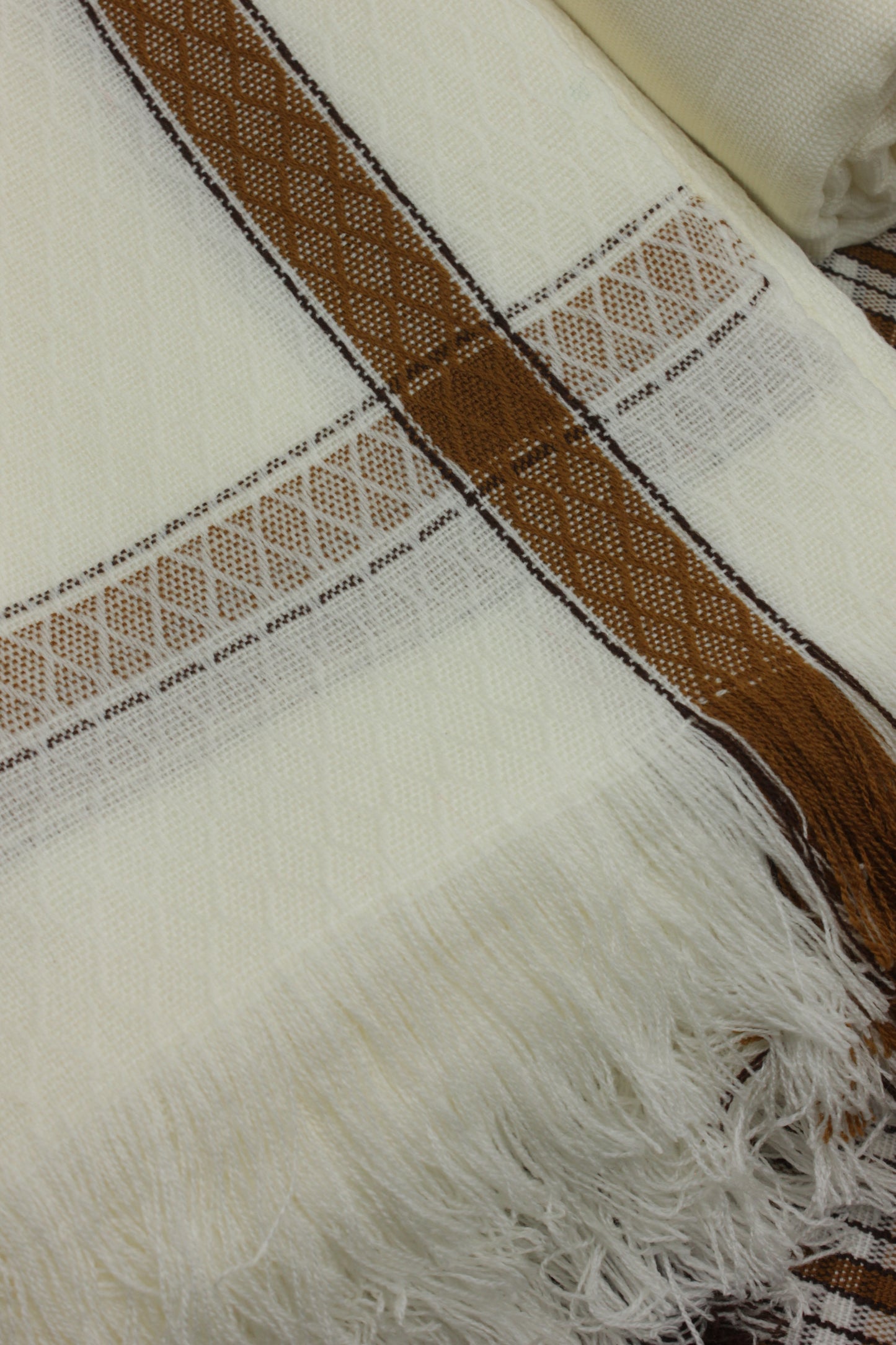 PREMIUM QUALITY OFF WHITE WITH BROWN BORDER PURE WOOLEN SUIT FOR WOMEN