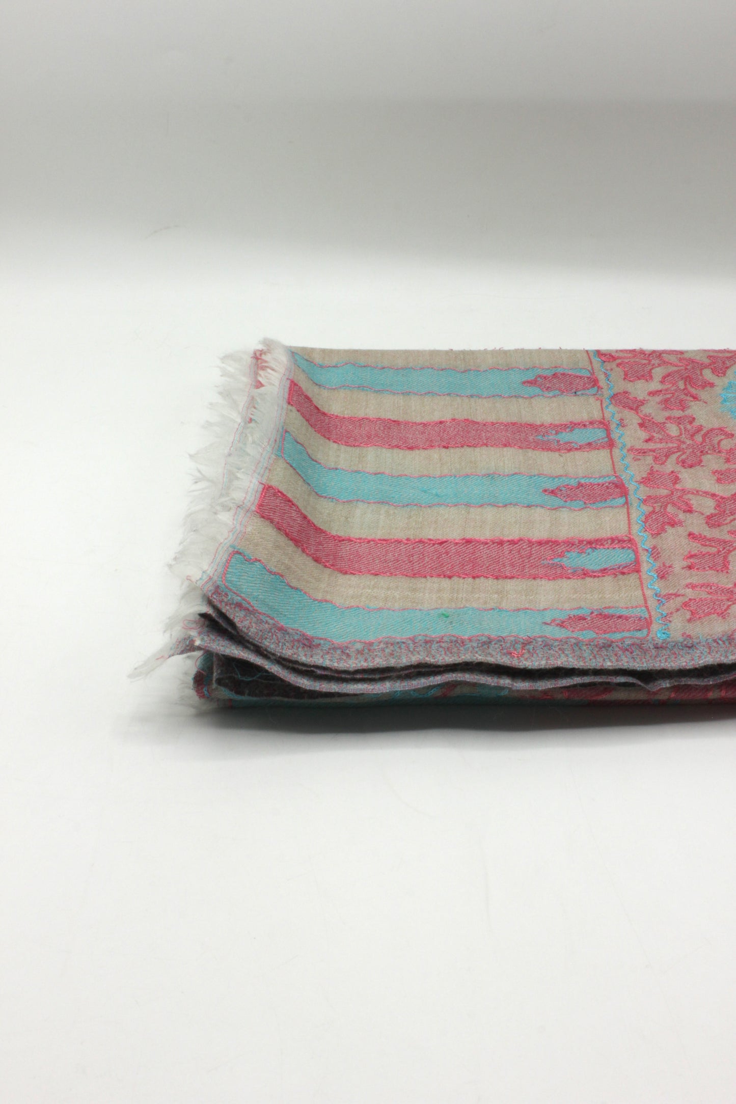 PREMIUM QUALITY OFF WHITE WITH PINK EMBROIDERED PASHMINA CASHMERE SHAWL