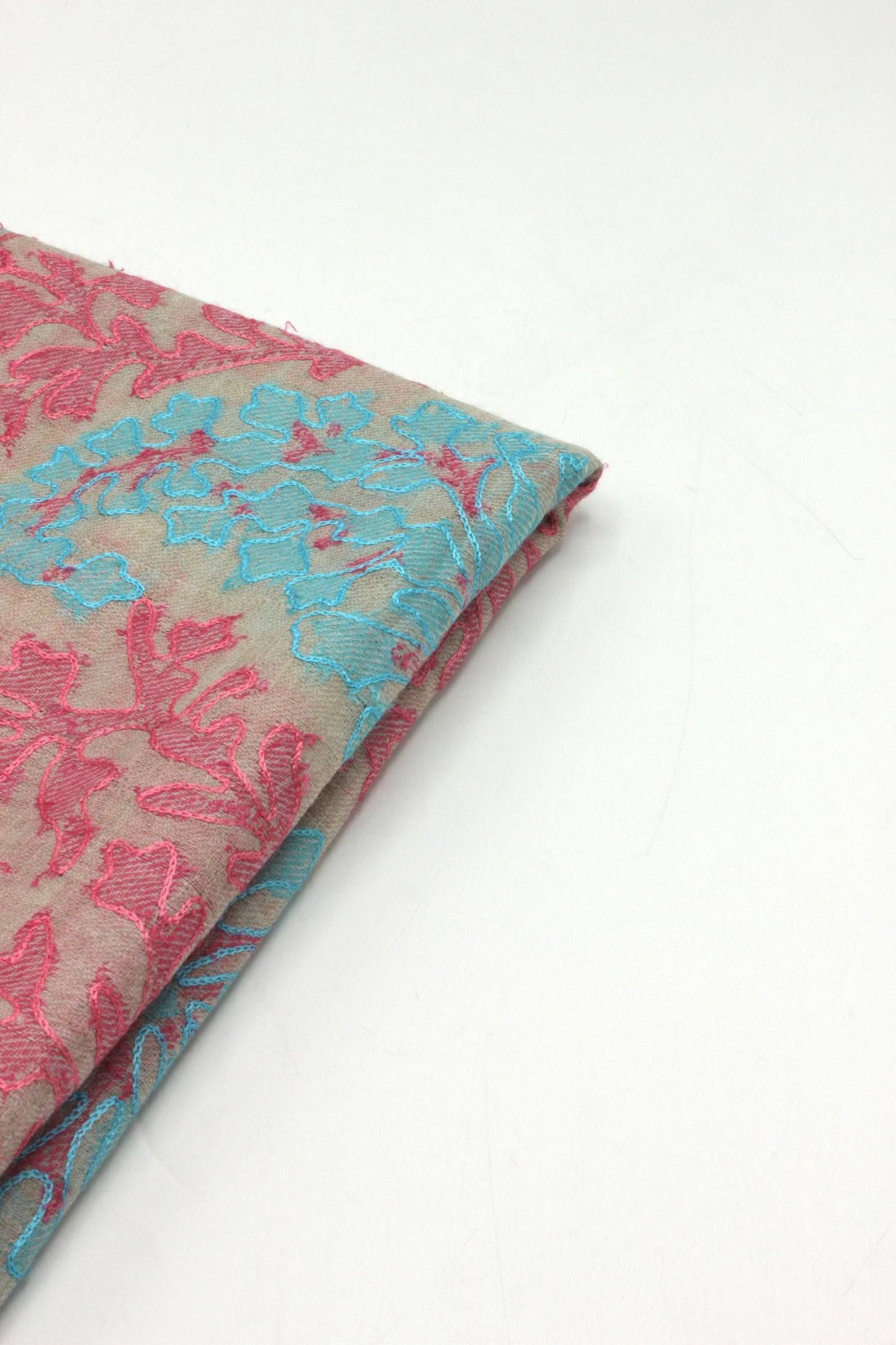 PREMIUM QUALITY OFF WHITE WITH PINK EMBROIDERED PASHMINA CASHMERE SHAWL