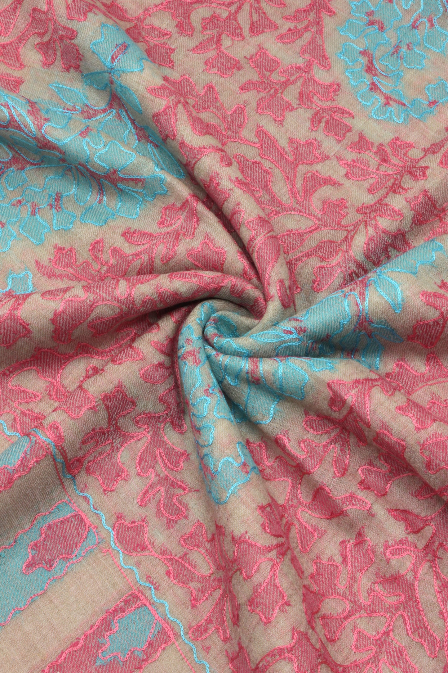 PREMIUM QUALITY OFF WHITE WITH PINK EMBROIDERED PASHMINA CASHMERE SHAWL