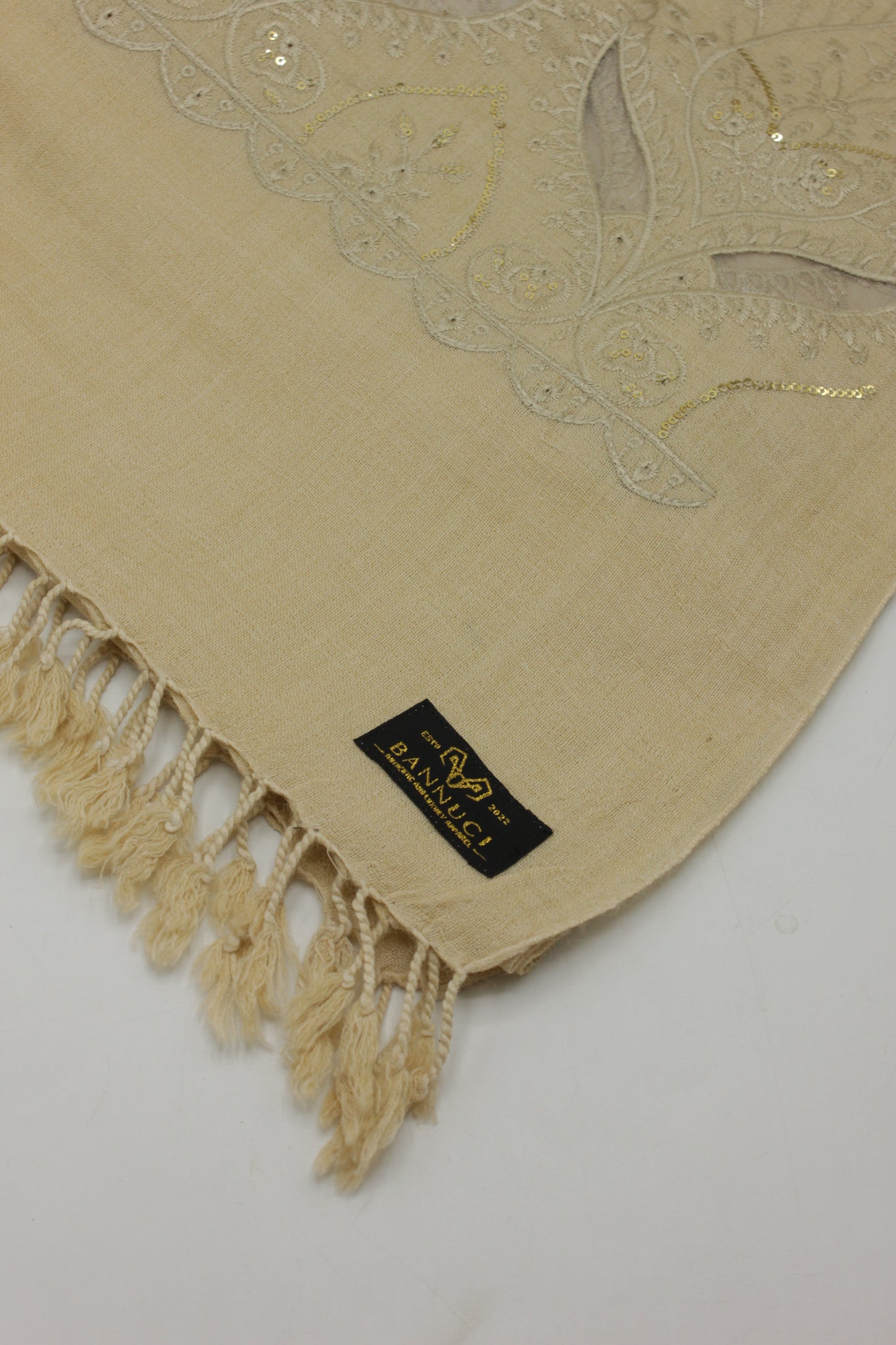 PREMIUM QUALITY PALE CAMEL EMBROIDERED WOOLEN SHAWL FOR WOMEN